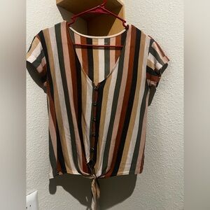 American Eagle Outfitters Multicolor Striped Button-Down Front Tie Shirt